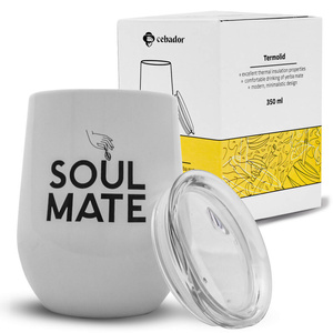 TermoLid – stalowe matero z pokrywką – motyw Soul Mate (biały) – 350 ml